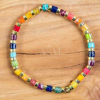 Ethnic Multicoloured Stretch Bracelet Dainty Birthday Gift Natural Stone Jasper — 第 1/2 张图片