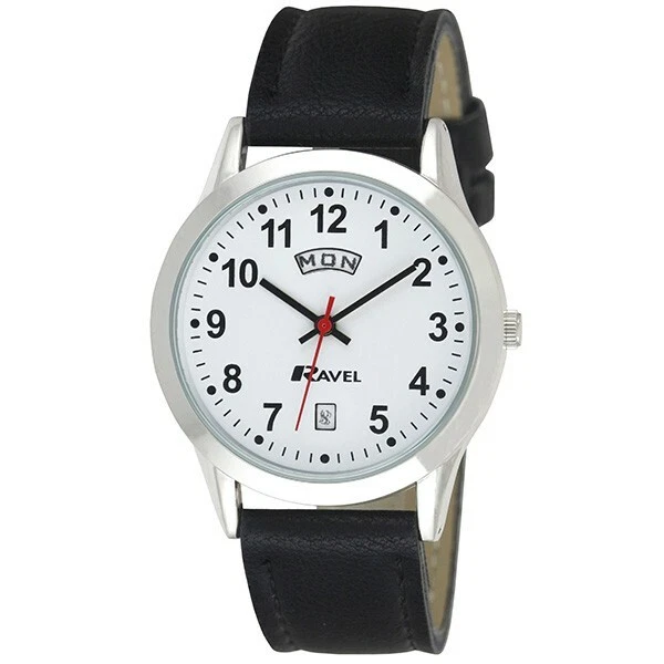 Men's Unisex Ravel Quartz Day Date Black Faux Leather Strap Watch R0706.20.1 - Image 1 of 1