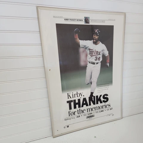 Vtg 1996 KIRBY PUCKETT Commemorative Framed Poster "Thanks For The Memories" Cover