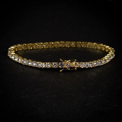 Мужской теннисный браслет хип-хоп пасьянс с камнем фианитом покрытие желтым золотом 5A - Изображение 1 из 4