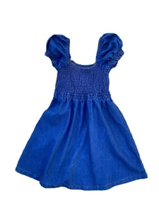 JOLIE & JOY NWOT Girls Smocked Dark Denim Chambray Puff Sleeve e Dress Size L/14 - Picture 1 of 9