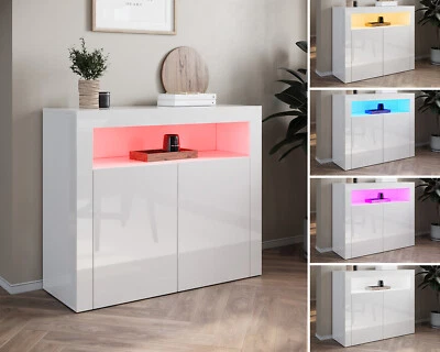 Kommode Sideboard mit LED Beleuchtung Weiß Hochglanz Highboard Anrichte Schrank - Bild 1 von 4