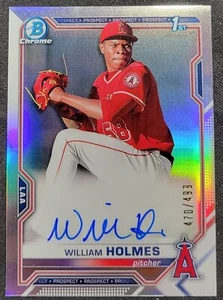 WILLIAM HOLMES 2021 BOWMAN CHROME REFRACTOR AUTO RC /499 LA ANGELS SPRC - Picture 1 of 2