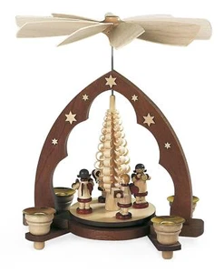 Tischpyramide Musikantenengel Spitzbogen Spanbaum 1-stöckig natur für Kerzen - Picture 1 of 1