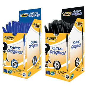 Bic Cristal Medium Ball Point Pens 1mm Black, Blue - FAST & FREE DELIVERY