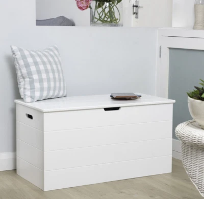 OTTOMAN STORAGE CHEST / White Wood / Soft-close Hinges / Toy+Blanket Box - Image 1 of 4