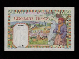 Túnez: P-12a,50 francos, 1941 * Banco de Argelia - TUNECINA * AUNC * - Imagen 1 de 2