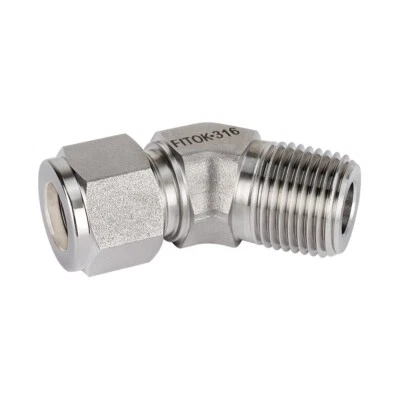 FITOK 316 SS Tube Fitting 45° Elbow 3/8 in Tube OD x 3/8 Male NPT, SS-VM-FL6-NS6 - Image 1 of 4