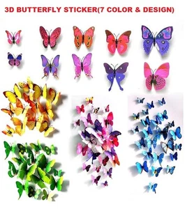 12 Pcs 3D Colourful Magnet Butterfly Stickers Wall Art Home Decoration Kids Room - Picture 1 of 7
