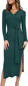 Caracilia Women's 2023 Long Sleeve Sweater Dress Elegant V Neck Slim Fit... 