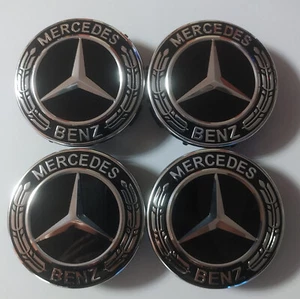 4x 75mm Mercedes Nabenkappen/Nabendeckel Schwarz - Picture 1 of 1