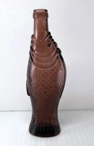 Vintage Fischform Glas Flasche Dekanter - 10" hoch - Bernstein - Bild 1 von 3
