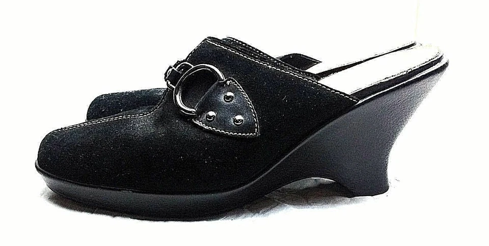 Bandolino Black Suede Wedge Slip On Mule Clog Slide Sandal Women Shoes 9.5M 40,5 - Image 1 of 4