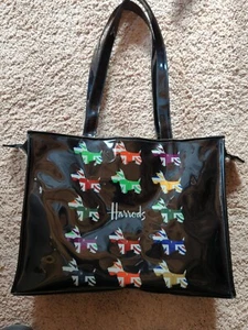 Vtg. Harrods Vinyl Tote Bag Scottish Terriers Union Jack 15x4.5x11" Tall - Picture 1 of 10