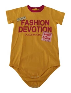 DOLCE & GABBANA Kids Romper Yellow L Amore Cotton Short Sleeves s.Tag 24-30 $350 - Picture 1 of 7