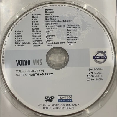 2008 2009 2010 2011 Volvo V70 XC70 VNS Navigation DVD WEST Coast US Map + Canada - Image 1 of 2