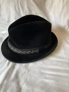 Vtg Kentfield Men’s Black Velvet Hat W/Braided Band Sold By Jordan Marsh Stores - Picture 1 of 5