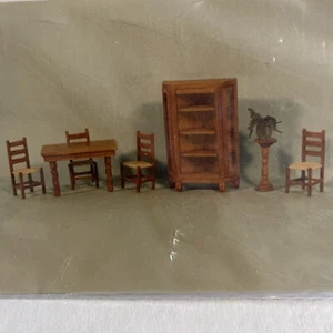 1:48 Scale Oak dining room w/ chair, china cabinet and plant stand kit - Picture 1 of 7