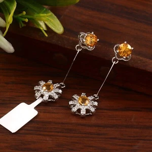 Orecchini pendenti lunghi citrino giallo argento sterling 925 gioielli da sposa regalo - Foto 1 di 8