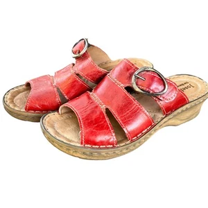 Josef Seibel Damen Sandalen Rot Leder Schuhe Comfort Pantoletten Gr. 37 EU 6,5 US - Bild 1 von 7