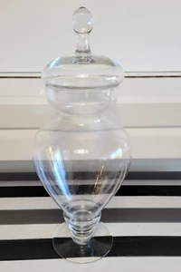 CLEAR GLASS FOOTED APOTHECARY JAR SOLID DESIGN WITH LID 15.5 INCHES TALL - Picture 1 of 8