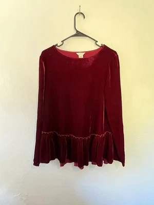 Top Sundance Mujer Mediano SEDA Borgoña Rojo Terciopelo Peplum Gótico Invierno Vacaciones Foto 1 de 4