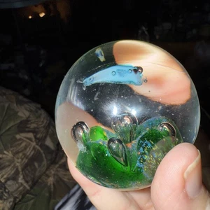 Handblown Clear Glass Controlled Bubbles Dolphins Fish Swimming Paperweight - Picture 1 of 11