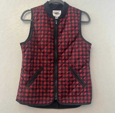 Old Navy Quilted Vest Size Small Buffalo Check Plaid Womens Red Black - Image 1 of 4