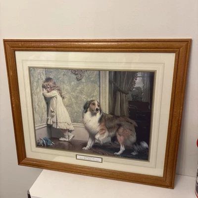 Vintage A Special Pleader gerahmtes Bild 1986 Charles Burton Girl & Collie 23x19 - Bild 1 von 4