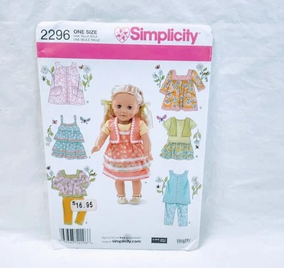 Simplicity 2296 18" Doll Clothes Sewing Fabric Pattern - Image 1 of 2