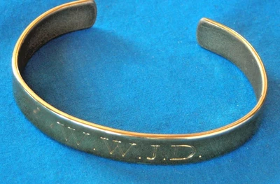 PULSERA BRAZALETE RELIGIOSO COBRE GENUINO TONIFICADO DORADO GRABADO WWJD Foto 1 de 3