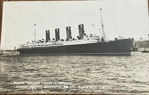 RPPC RMS Mauretania, Liverpool. With Statistics. - Picture 1 of 7