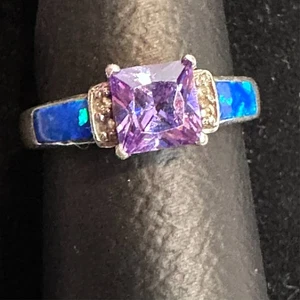 Anne Klein Ring 925 Silber mit Amethyst und blauem Opal & Diamantsplitter, Größe 6 - Bild 1 von 6
