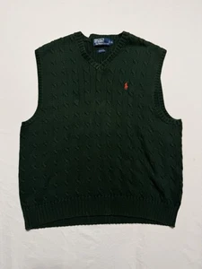 Polo XL Herren Pullover Weste Zopfmuster dunkelgrün Baumwolle Ralph Lauren klassisch - Bild 1 von 5