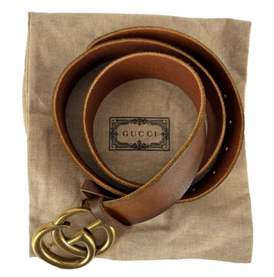 Auténtico Cinturón Gucci Hombre Cuero Marrón Tostado Tono Dorado GG Marmont 95 cm 38 in 409416 - Imagen 1 de 4