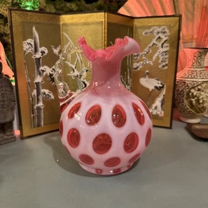 Fenton ๐ Cranberry Coin Dot Ruffled Collar Cased Glass Pitcher 7โ - Picture 1 of 8