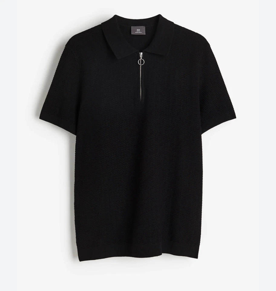 Camisa Polo H&M Para Hombre Calce Ajustado Tejido Textura Con Media Cremallera Talla S Algodón Informal Foto 1 de 4