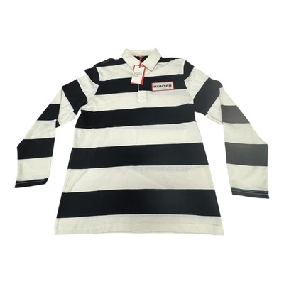 NUEVO CON ETIQUETAS Target X Hunter Camisa de Rugby Rayas Blanca Negra Hombres Cuello Mediano Polo Preppy Foto 1 de 4