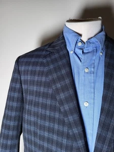 42R Brooks Brothers REGENT plaid Seersucker Wool blue On Blk Coat Blazer Jacket - Picture 1 of 12