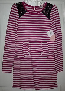 Neu mit Etikett Mädchen Juicy Couture 118 $ beere Engel gestreift Spitze Applikation Kleid Gr XL 12/14 - Bild 1 von 6