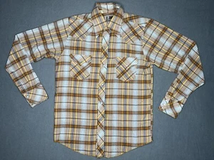 JC Penny Vintage Western Apparel Pearl Snap Plaid Distressed Flannel Size 16 - Picture 1 of 23