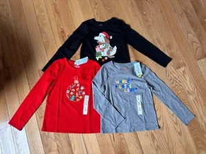 3 x Girls M 8 Crew Neck Long Sleeve Top Christmas Tree Dog Love Cat & Jack - Picture 1 of 5