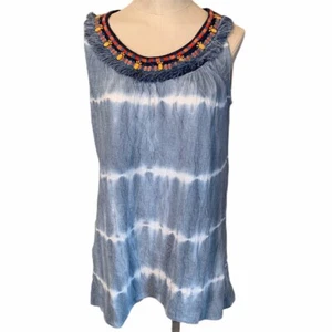 New Directions Blue Embellished Sleeveless Tie Dye Top Size Small - Picture 1 of 7