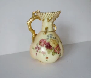 Royal Worcester Blush Ivory Antique Ewer Pitcher 1507 England Floral Gold 5"h - Picture 1 of 10