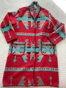 RHONDA STARK RED TURQUOISE 42" STROLLER COAT NATIVE AMERICAN CONCHO BUTTONS NEW - Picture 1 of 7