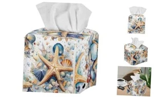 Square Tissue Box Cover, Paper Napkin Storage Holder, Tissue Box Starfish - Picture 1 of 8