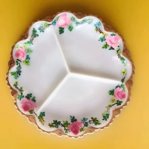 Vintage Blumenmuster geteilter Tellervorspeisen Party Snack Nüsse handbemalt - Bild 1 von 4