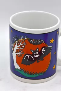 Tazza vintage Bats Stars luna piena arancione albero spettrale viola JII 1995 Halloween - Foto 1 di 4