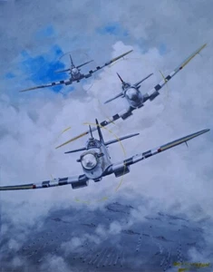 DON CAMERON ORIGINAL D-Day Spitfire Flugzeug deutsch 2. Weltkrieg RAF Ölleinwand GEMÄLDE - Bild 1 von 1