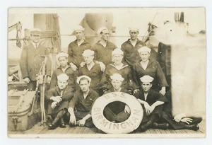 Retrato de tripulación del USS Birmingham (CL-2) Primera Guerra Mundial 1910 RPPC foto historia - Imagen 1 de 2